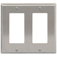 Double gang stainless steel decorex faceplate with two rectangular cutouts for network cabling outlets