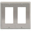 Double gang stainless steel decorex faceplate with two rectangular cutouts for network cabling outlets