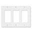White triple gang Decora faceplate with three rectangular openings for network outlets and cable management