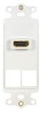 White Decora insert plate with one HDMI port and two blank ports for structured cabling installations