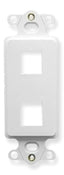 White 2-port Decora insert plate with dual rectangular openings for network cabling and structured cabling applications