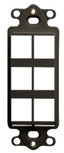 Black high-density 6-port Decora insert plate with mounting holes for structured cabling installations