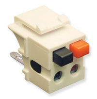 Almond professional grade speaker keystone jack with black and orange terminal connectors for structured cabling