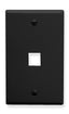 Black single gang keystone wall plate with one port opening for networking cable installation