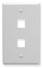 White ICC single gang keystone wall plate with two port openings for network cabling installations