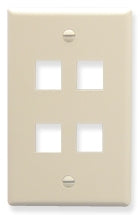 Almond single gang keystone wall plate with four rectangular port openings for network cabling