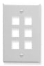 White ICC single gang keystone wall plate with 6 port openings arranged in 2x3 grid layout