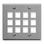 Grey double gang keystone wall plate with 12 port openings for network cabling installation