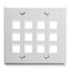 White double gang keystone wall plate with 12 port openings arranged in 3 rows of 4 squares