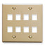 Ivory double gang keystone wall plate with 8 port openings for structured cabling installations