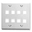 White double gang keystone wall plate with 8 port openings for structured cabling installations