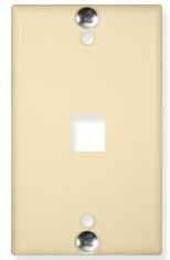 Ivory single gang phone wall plate with one port opening and mounting screws