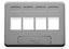 Gray ICC 4 Port NEMA Keystone furniture faceplate with four white rectangular port openings and branded label