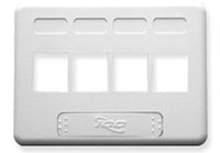 White ICC 4-port NEMA Keystone furniture faceplate with mounting bracket and knockouts