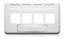 White ICC 4-port Keystone TIA furniture faceplate with labeled port openings for network cabling