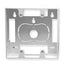 White double gang wall plate mounting box with internal cable routing channels and brass mounting screws