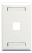 White single gang wall plate with one Keystone port opening and cable management slots