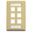 Ivory 6-port single gang keystone wall plate with organized rectangular cutouts for network cabling installation