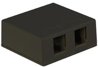 Black 2-port surface mount box for network cabling with two rectangular port openings