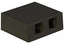 Black 2-port surface mount box for network cabling with two rectangular port openings