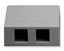 Grey 2-port surface mount box with two black rectangular network ports for structured cabling installations
