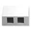 White 2-port surface mount box with two black keystones for network cabling installation