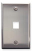 Stainless steel single gang wall plate with one port opening for structured cabling installation