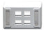 ICC Universal 4 Port Keystone white furniture faceplate with two vertical cable management slots on sides