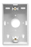 White single gang low profile mounting box for network cabling with pre-drilled holes and cable management features