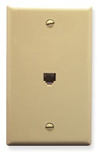Ivory single gang wall plate with one 6P6C RJ11 jack port and two screw holes for structured cabling installation