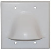 White double gang bulk nose cable plate with rounded dome design and four mounting holes for structured cabling