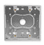 Double gang junction wall plate mounting box with gray finish, showing internal cavity and mounting points for network cabli…