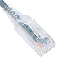 ICC Cat6 Slim Clear Boot Patch Cord with gray cable and transparent RJ45 connector, 7ft length