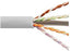 Cat6A network cable with twisted pair conductors exposed, showing orange, green, and white color-coded wires for structured …