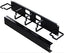 Black metal 5-ring cable management panel with 2 RU mounting bracket and horizontal cable organizer for server racks