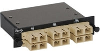 ICC 12 Port Duplex SC Fiber Optic MPO Cassette with beige connector ports mounted in black rack housing
