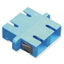 Blue SC duplex fiber optic adapter with metal housing and dual port connection for network cabling