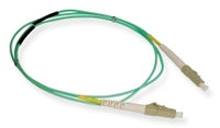 Green LC-LC simplex multimode fiber patch cable with beige connectors, 10 meter length for network cabling