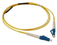 LC-LC simplex single mode fiber patch cable, 10 meter length, yellow jacket with LC connectors and black strain relief boot