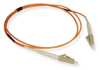 LC-LC simplex multimode fiber patch cable with orange jacket and beige connectors, 2 meter length for network cabling