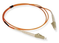 LC-LC simplex multimode fiber optic patch cable with orange jacket and beige connectors, 5 meter length