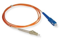 Orange LC-SC duplex fiber optic patch cable with blue SC and beige LC connectors for 62.5 micron multimode networks