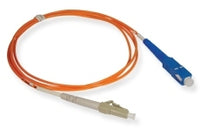 LC-SC simplex multimode fiber patch cable with orange jacket and blue SC connector, 7 meter length