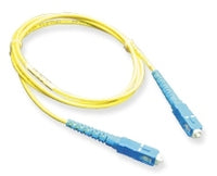 Yellow SC-SC simplex single mode fiber patch cable with blue connectors, 1 meter length