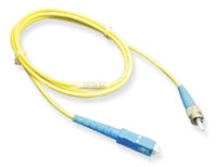 Yellow SC-ST simplex single mode fiber patch cable with blue connectors, 10 meter length for network cabling