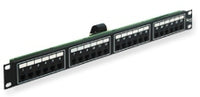 ICC 24-port 6P2C rack mount telco patch panel with 1RU form factor installed in server rack