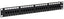 24-port Cat 5 feedthru patch panel with 1RU rack mount form factor, black finish with labeled port slots
