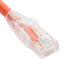 Orange Cat6 patch cord with clear boot connector, 3 feet length, showing RJ45 end detail