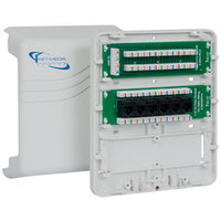 ICC Mini Net Media Center Combo with open door showing two green circuit boards for voice and data structured cabling