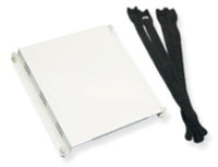 ICC universal electronics bracket with white mounting plate and black cable management straps for server rack installation